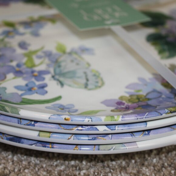 Soho Loft Purple White Hydrangea Flower Set of 4 11" Melamine Dinner Plates NWT - Picture 6 of 6